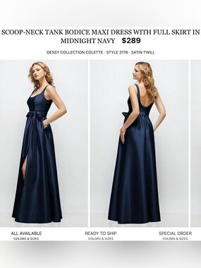 Dessy Collection Midnight Navy Satin Scoop-Neck Maxi Gown